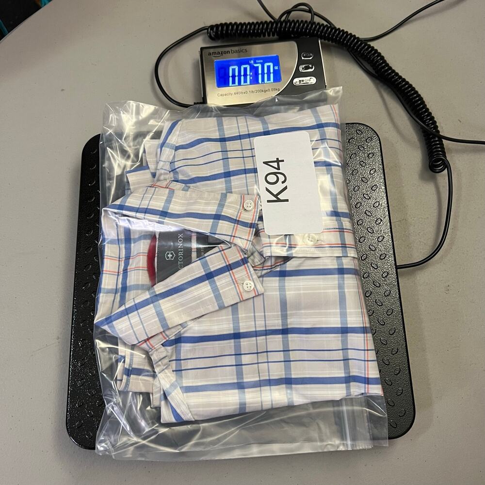 Victorinox Button Down Shirt‎ Men’s Medium Slim Fit Plaid White Blue Long Sleeve - Picture 10 of 10